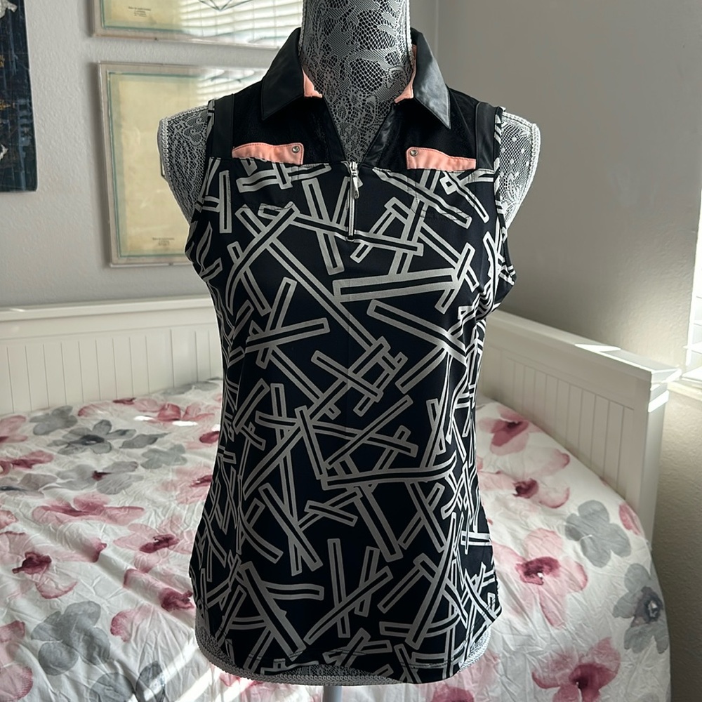 Jamie Sadock Quarter Zip Gleam Sleeveless Athletic Tank Top Geometric Print